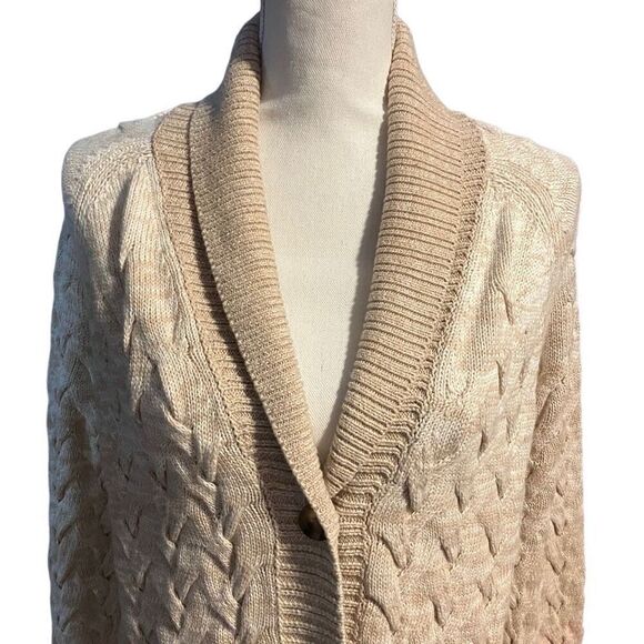 NWT Lands' End Drifter Cable-Knit Shawl Cardigan Sweater Ivory Tan Pink Medium - Picture 2 of 8